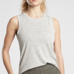 Athleta Striped Breezy Tank Top Light Grey White Crew Neck L Large